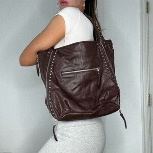 Christopher Kon Brown Leather Studded Shoulder Bag